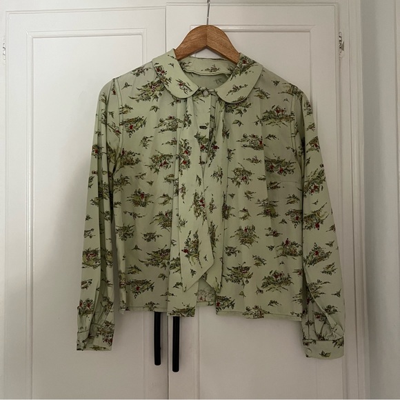 Tops - 1960s sage green cotton blouse